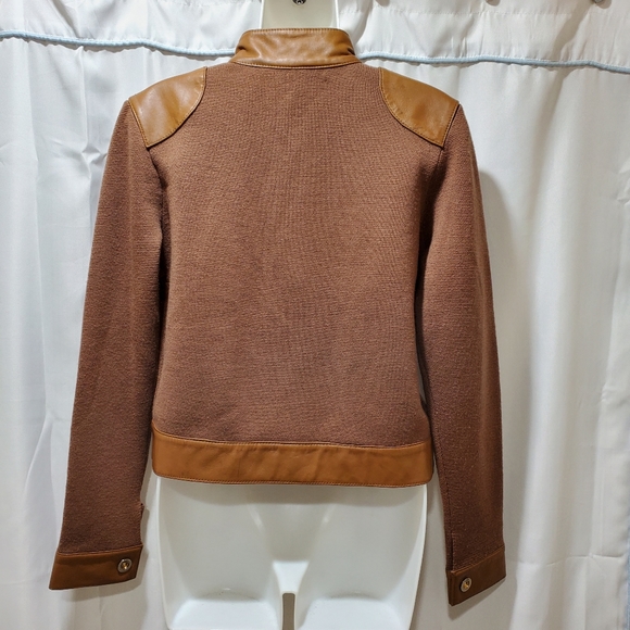 Vakko moto leather & wool zip up shacket jacket Medium - Picture 3 of 14